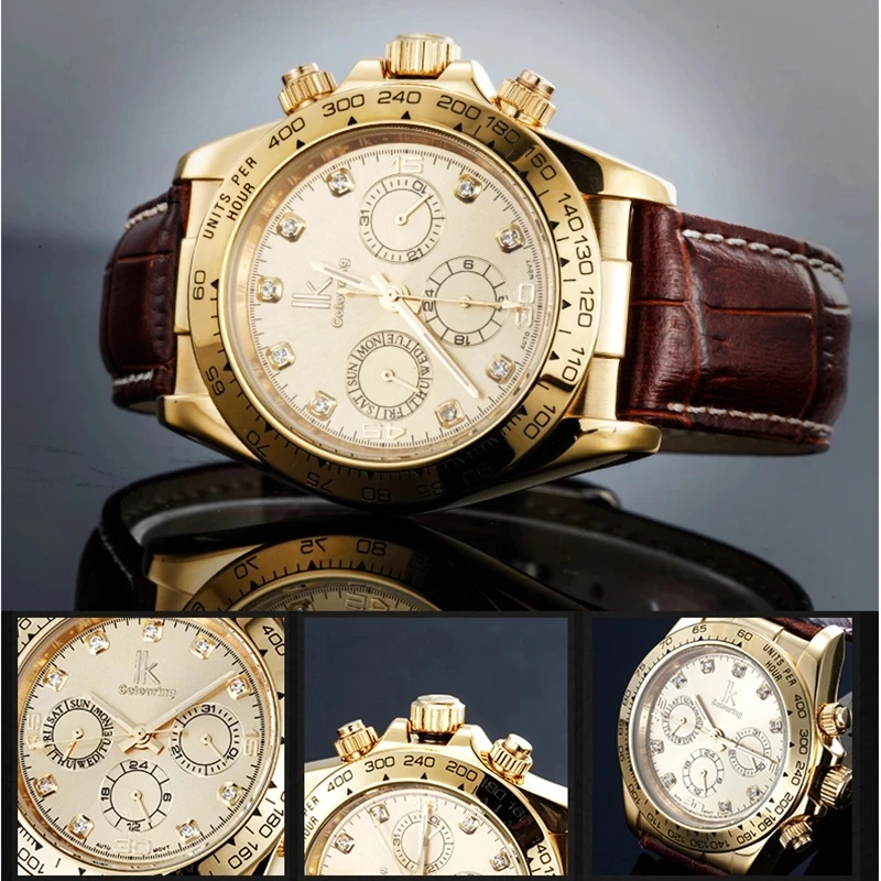 

klockor IK fashion Rose Gold Watches Men Mechanical Wristwatch Skeleton Tourbillon Watch Waterproof Leather Strap Skeleton clock