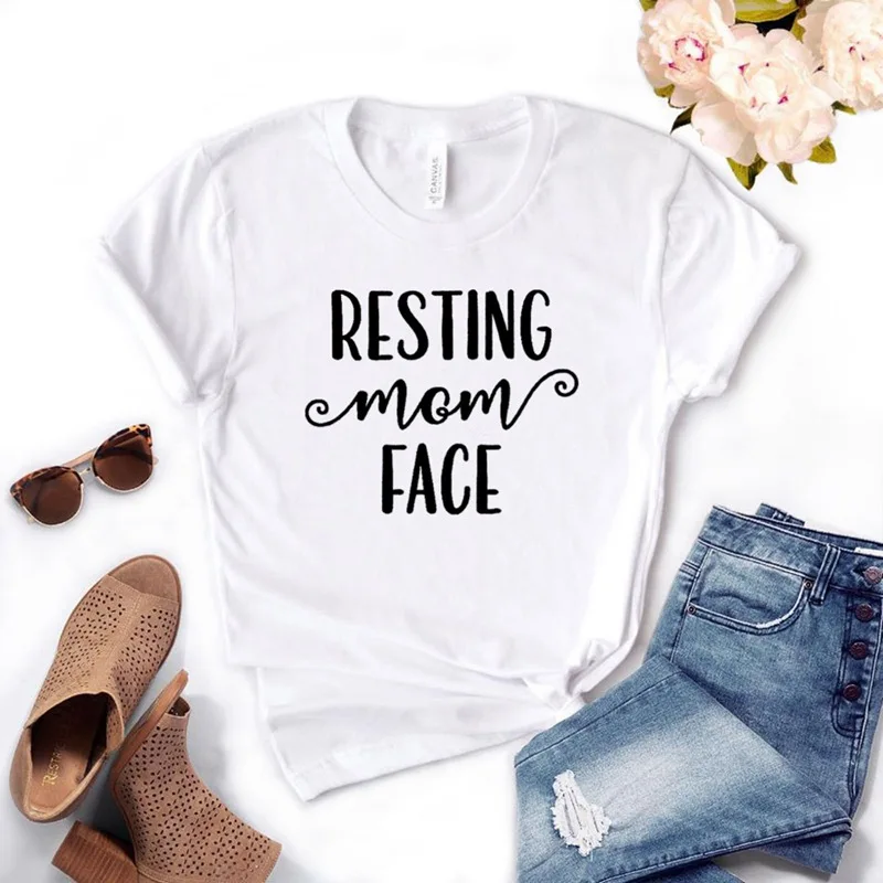 

Women T Shirt Resting Mom Face Print Tshirt Women Short Sleeve O Neck Loose T-shirt Ladies Causal Tee Shirt Clothes Tops