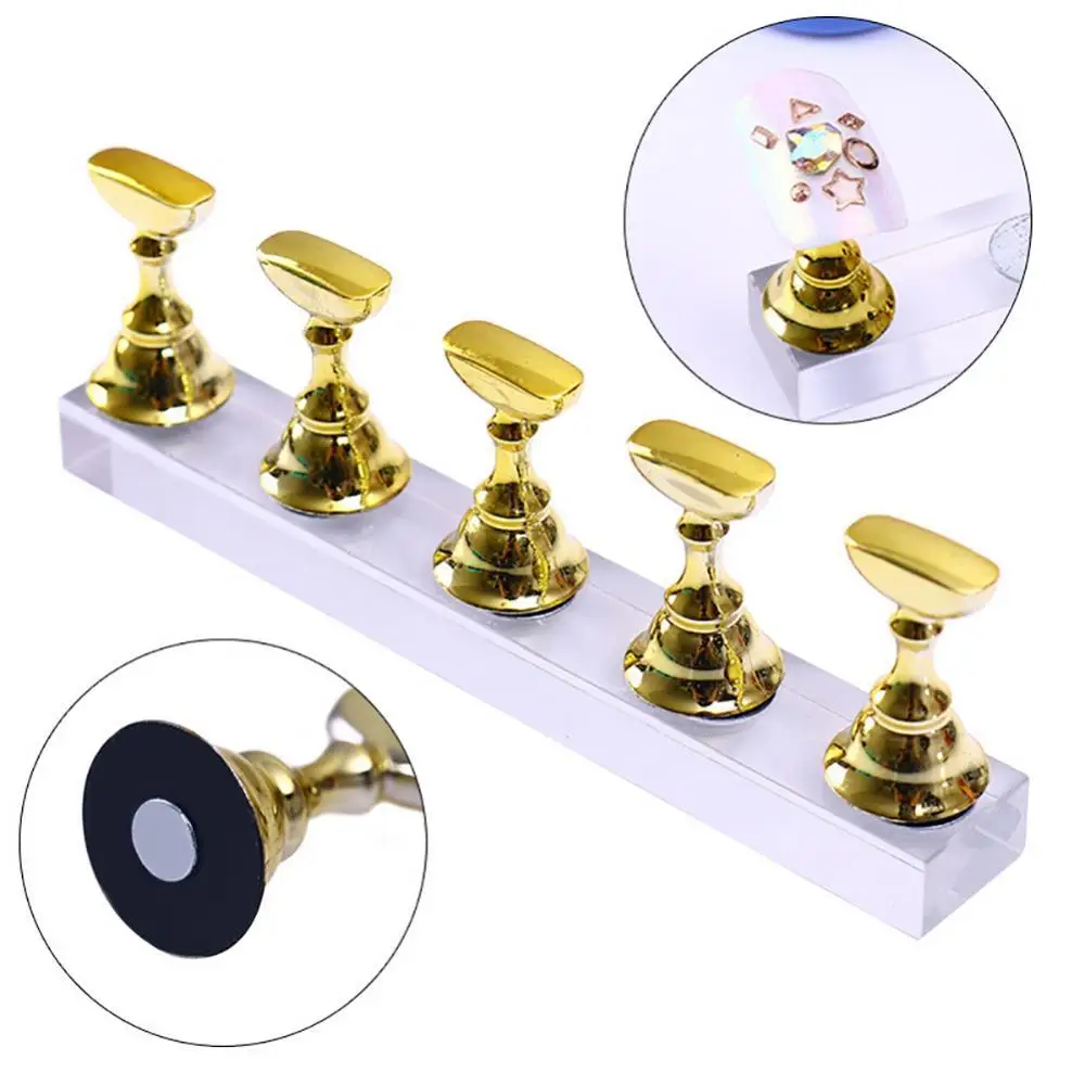 

New 5pcs Nail Art Practice Display Stand Chess Board Magnetic Tips White Black Practice Holder Set Polish Gel Color Chart Tool