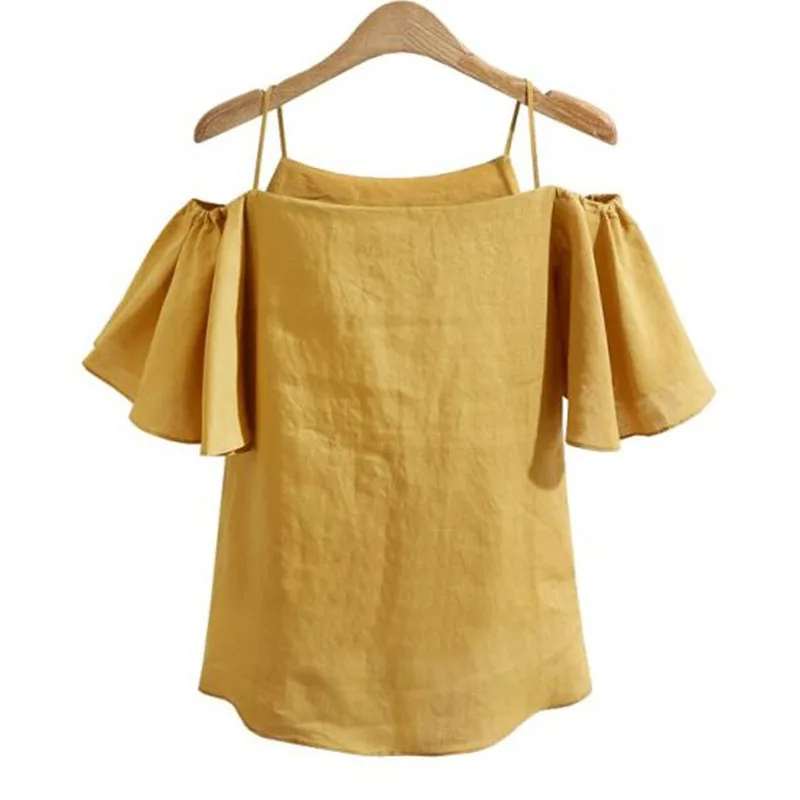 Plus Size Strap Ruffle Off The Shoulder Solid Green Sweet Blouse 4XL 5XL Korean Cold Blouses Shirts For Women | Женская одежда