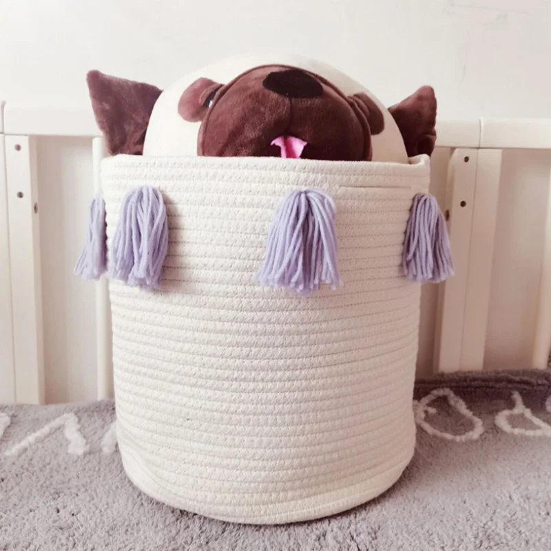 

Cotton Woven Clothes Kid Toys Storage Basket with Tassel,Foldable Dirty Clothes Toys,Art Organizer Holder
