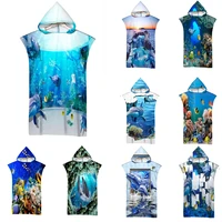microfiber beach towel hooded 3d beautiful underwater world printed surf soft swimsuit for women poncho quick dry mens bathrobe