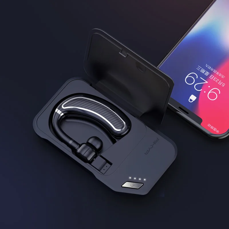 K21 беспроводные наушники Bluetooth гарнитура с микрофоном свободные руки спортивные наушники с ушным крюком для iPhone для компьютера ноутбука - Цвет: Silver-Charging Box