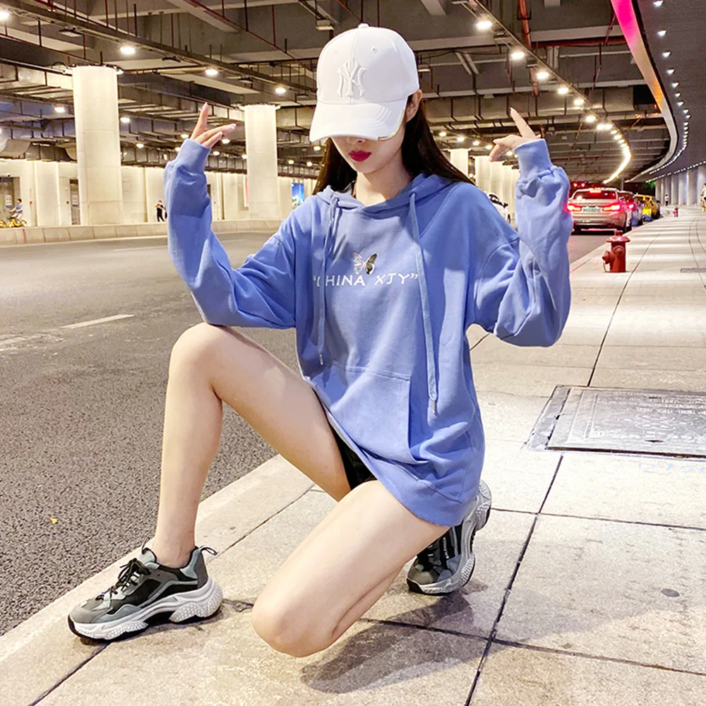 

Donsignet Fashion Women's Sweater New Casual Hooded Collar Pullover Butterfly Printing Loose Oversized Knitted Long Line Sweater