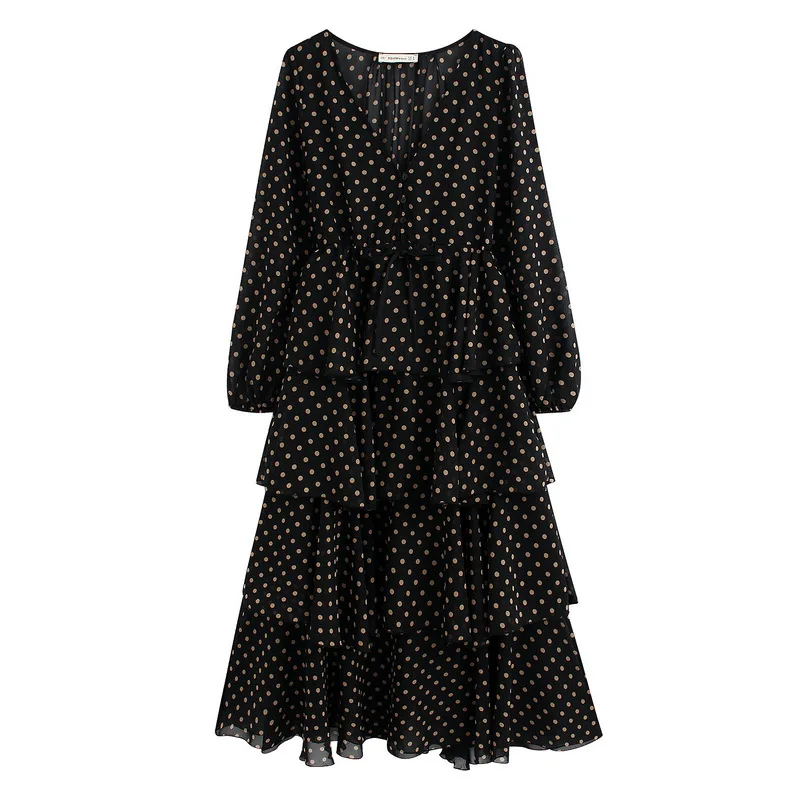 Женское длинное платье весна 2020 новая мода узор в горошек v образный вырез