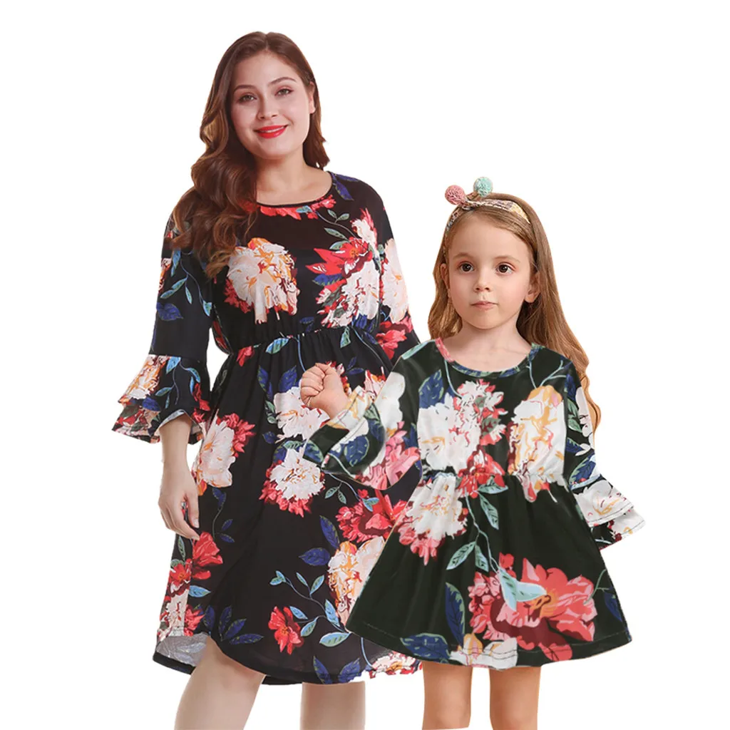SAGACE 2020 Одинаковая одежда для всей семьи платья мамы и дочки с цветочным принтом