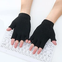 fingerless gloves autumn winter soft warm knitted open finger gloves for women men black
