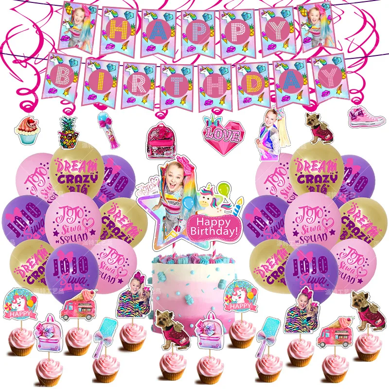 

1set/pack Siwa Girl Theme Birthday Party Swirls Decorations Balloons Kids Favors Hanging Banner Cake Big Card Cupcake Toppers