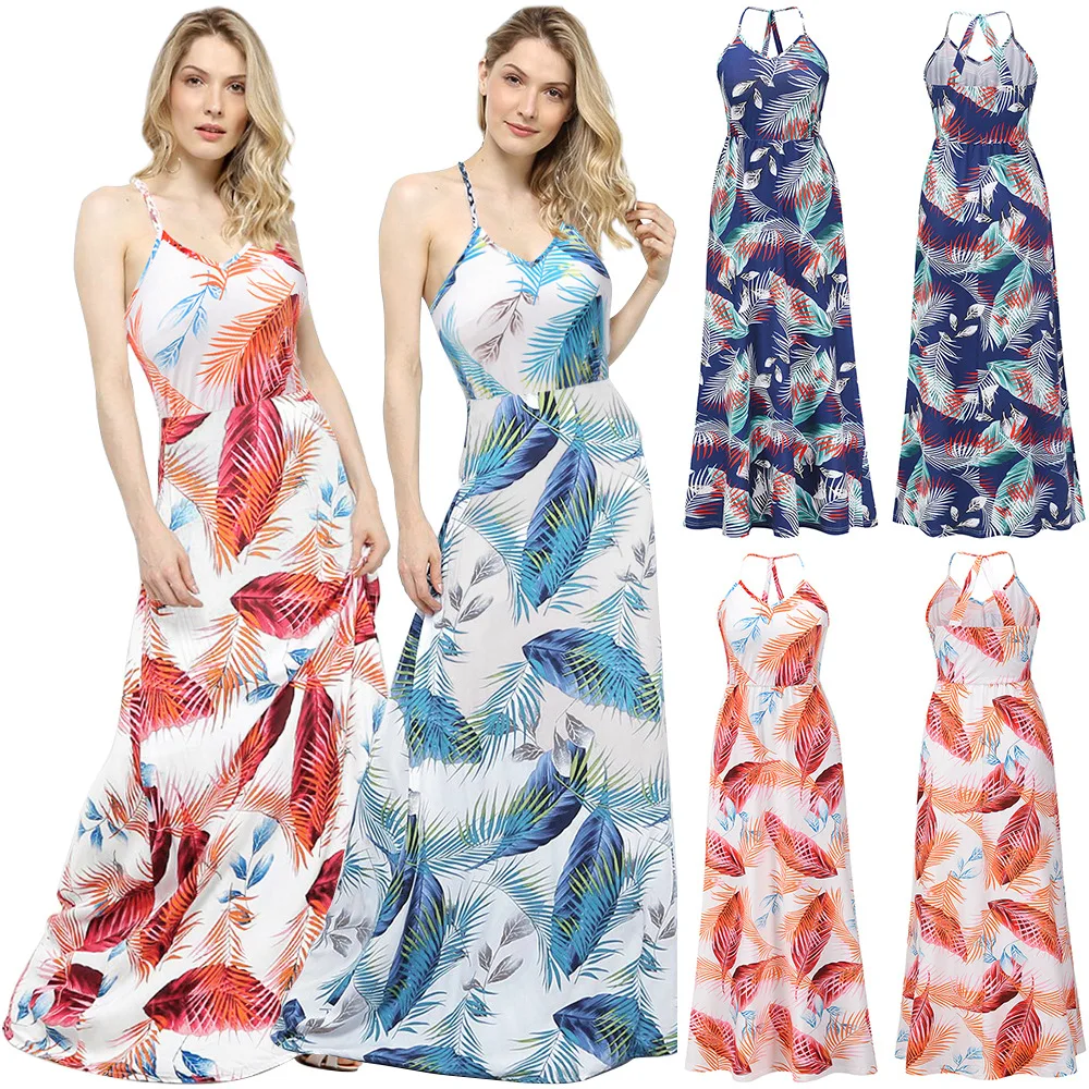 

2021 summer new women's dress fashion sexy bohemian print long skirt