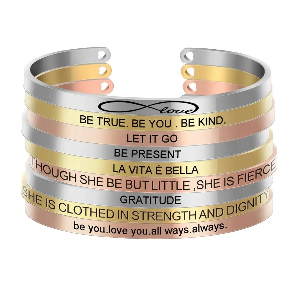 

Индивидуальный 4 мм положительный вдохновляющий персонализированный браслет с мантрой "BE PRESENT" из нержавеющей стали для влюбленных подарки ...