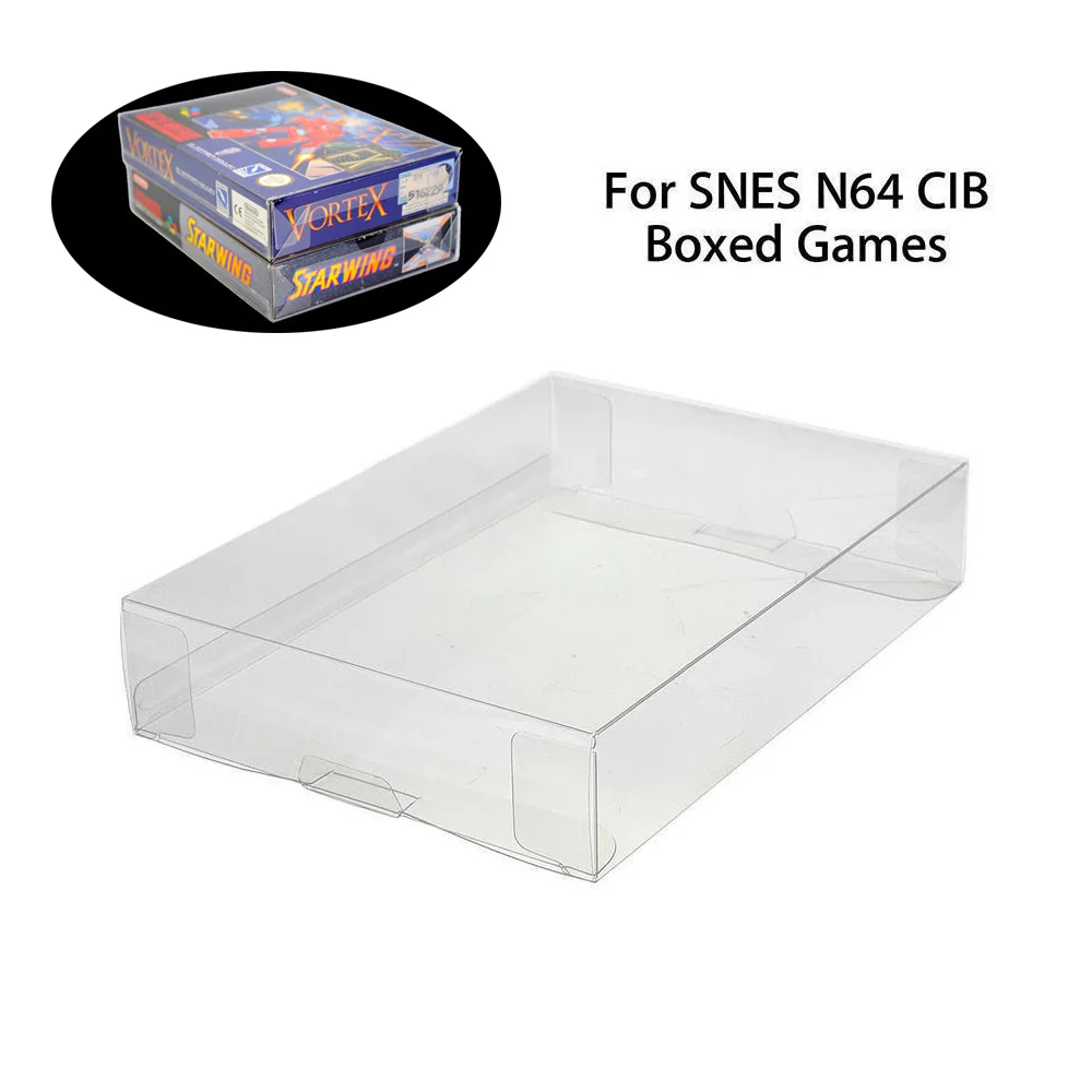 Clear PET Cartridge Display Box Plastic Protector Case Sleeves Cover for SNES N64 CIB Boxed Games Cart Box 50pcs/Lot