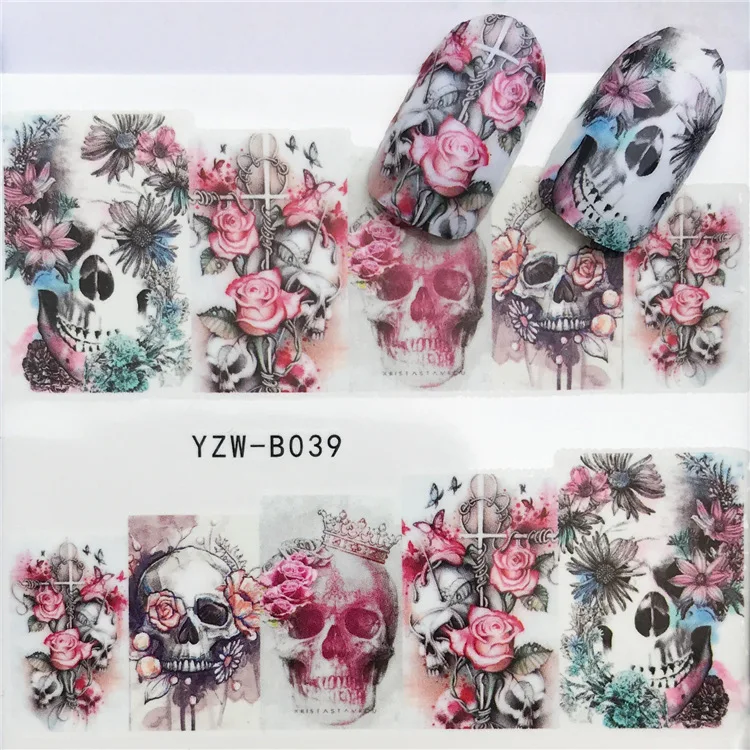 

1 water transfer nail art sticker rose skull bone design nail decal DIY nail