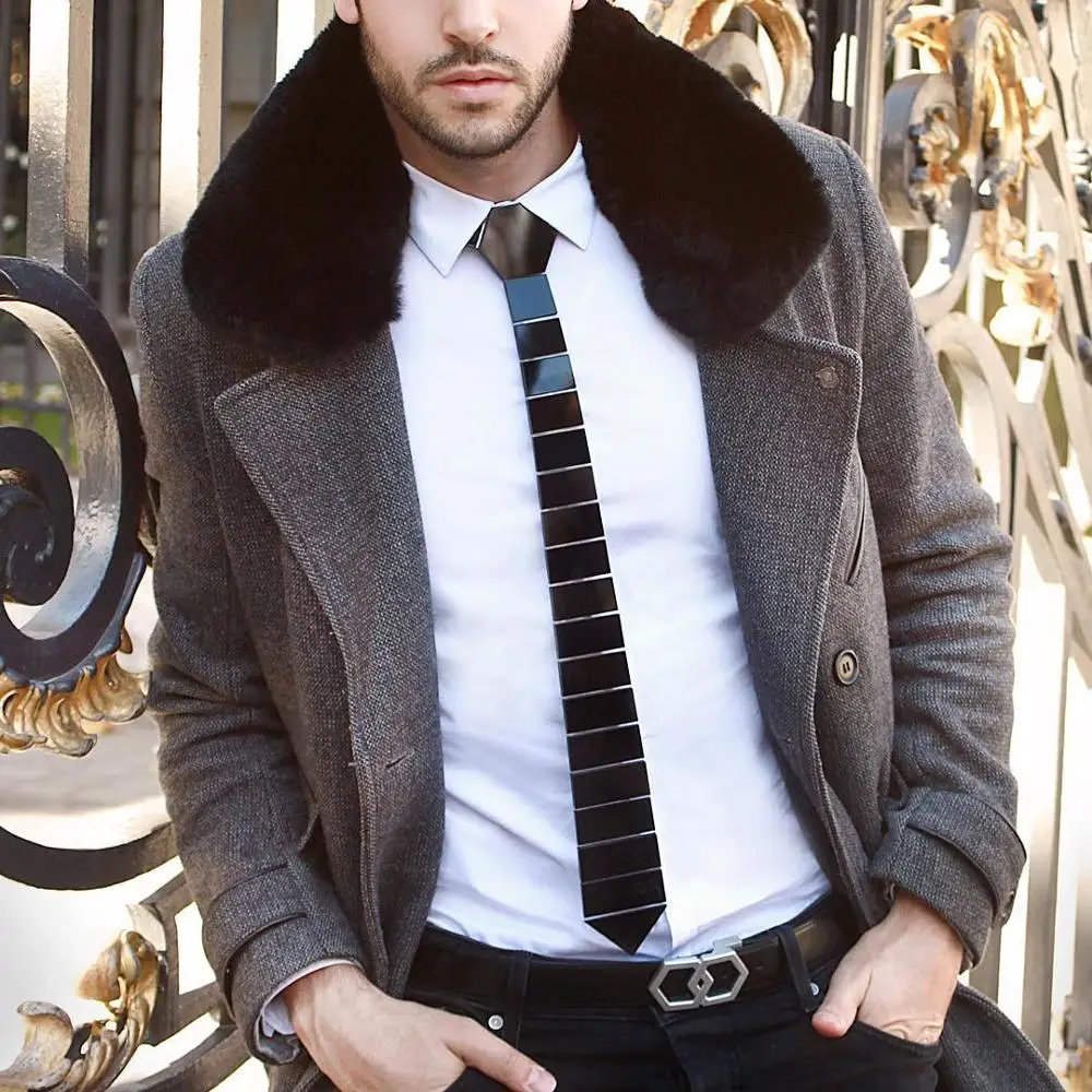 Глянцевый черный мужской модный галстук ручной работы из оргстекла полосатые