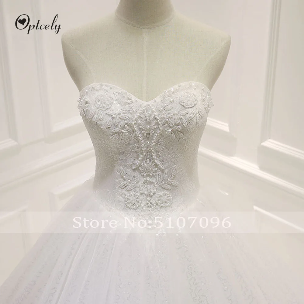Optcely Charming Wedding Formal Dress Strapless Backless A-line Wedding Dress Train Appliques Beaded Lace Up Princess Gown