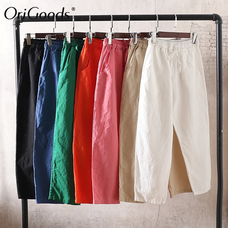 Женские однотонные Капри OriGoods розовые белые зеленые с эластичной резинкой на