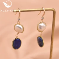 xlentag natural baroque pearl earrings natural lapis lazuli handmade gifts minimalist earrings women wedding jewelry ge0996