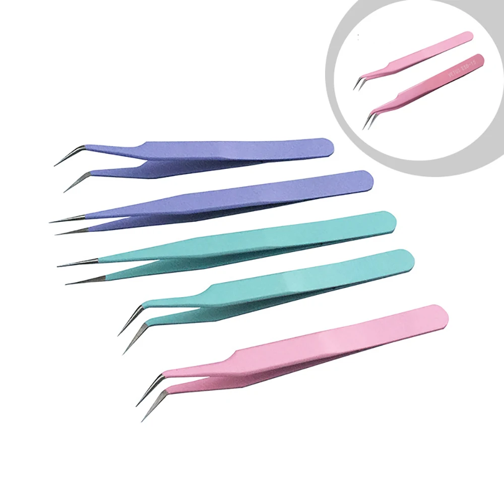 

1pc Anti Static Lash Extension Tweezers Stainless Steel Eyelash Tweezers Fake Eyelash Elbow Tweezers Professional Makeup Tools