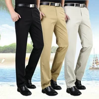 pants men 2021 summer new cotton thin soft breathable solid color middle age straight business casual trousers