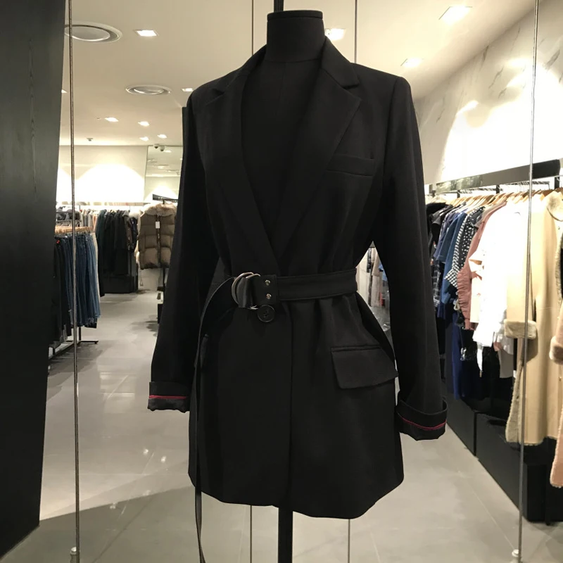 Женская одежда черный кружевной сплошной цветной лацкан маленький костюм куртка