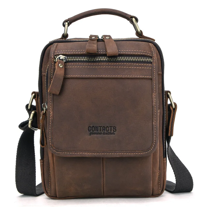 

Crazy Horser Genuine Leather Shoulder Bag Men Messenger Bags Handbag Busines Bolsas Travel Sling Crossbody for Male ipad Tote