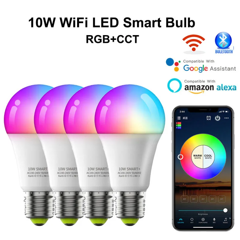 

Смарт-лампа Siri с голосовым управлением, RGB, E27, Wi-Fi