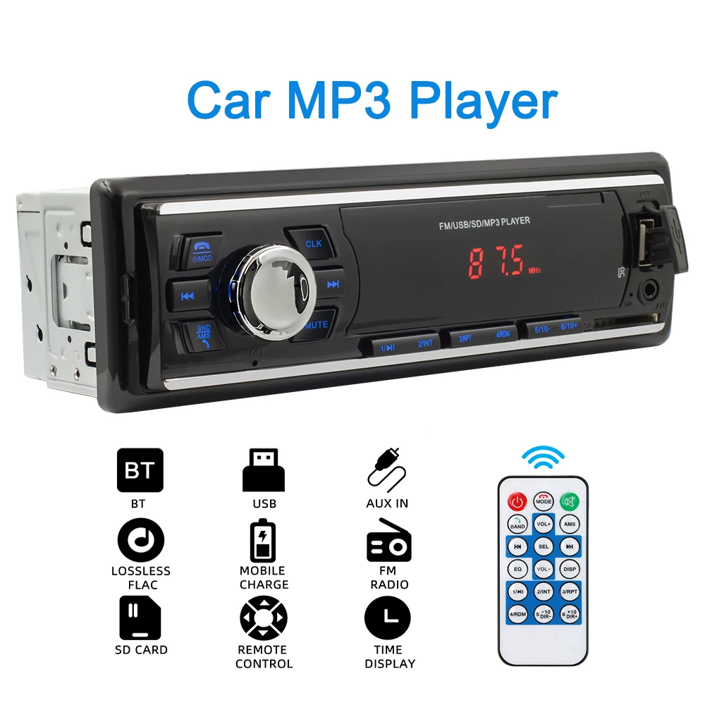 

Автомобильный MP3-плеер 12 В Радио Аудио FM AUX TF USB BT Поддержка 1 Din Синяя подсветка автомобильные аксессуары 12 Pin