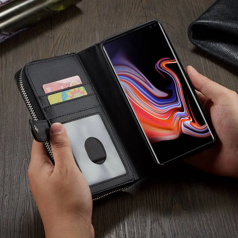 

Removable Zipper Wallet Case For iPhone 5 5S SE Phone Bags Cases for iPhone 8 7 6 6S Plus X XS XR XS MAX Woven Leather Handbag