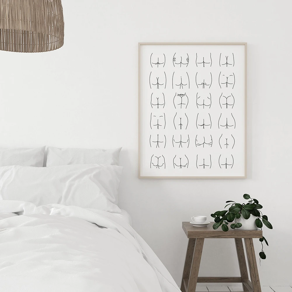 Funny Bathroom Wall Art Butt Line Art Drawing Minimalism Canvas Painting Nordic Posters and Prints Wall Pictures for Living Room 4