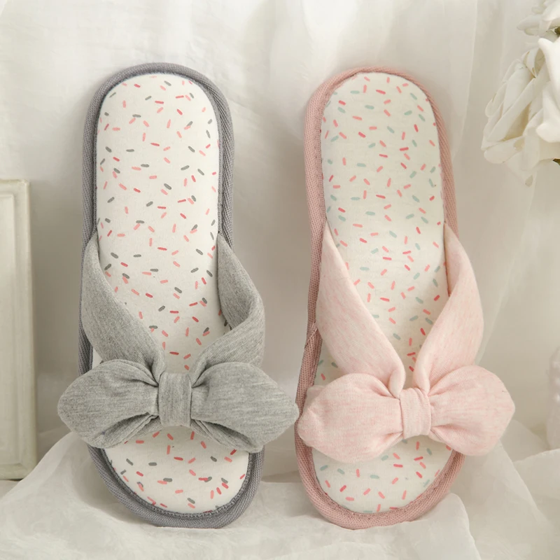

Spring and autumn bow home shoes women's ins fashion Korean Edition indoor non slip thick bottom cotton slippers home floor sand