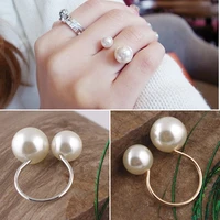 new fashion womens imitation pearl opening ring temperament wild unique ring joint double pearl ring jewelry valentines gift