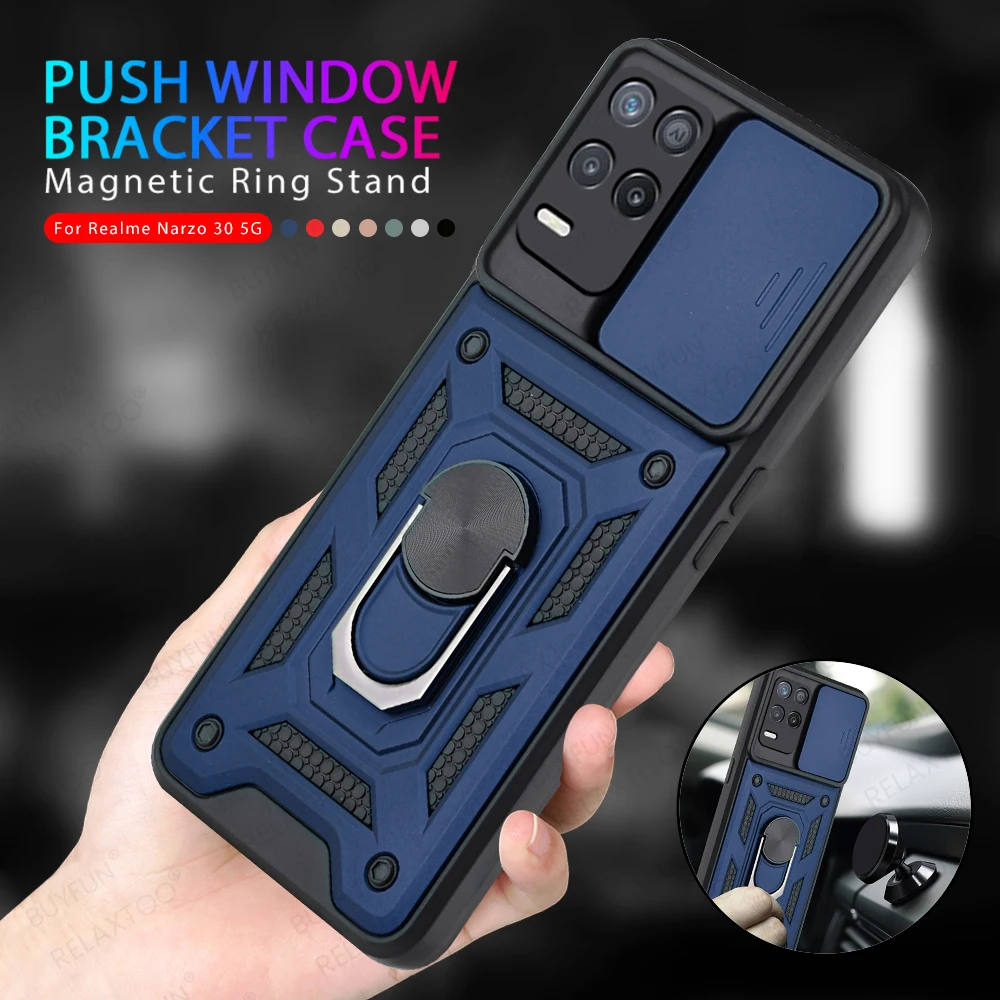 

Чехол для Realme Narzo 30 5G, чехол с кольцом и магнитным кронштейном, противоударный чехол Realmi Narzo30, фотография 6,5 дюйма, защитный чехол для камеры