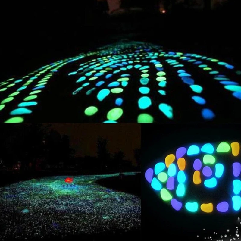 

500Pcs in Dark Garden Glowing Pebbles for Walkway Aquarium Fish Tank Decorative Plant Garden Path Terrace Lawn Glow Stone Color