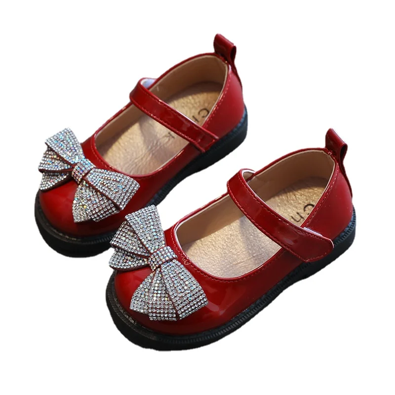 

Осенняя кожаная обувь для девочек, модная Милая обувь с блестками и бантом для маленьких девочек, детские туфли принцессы на Плоском Каблук...
