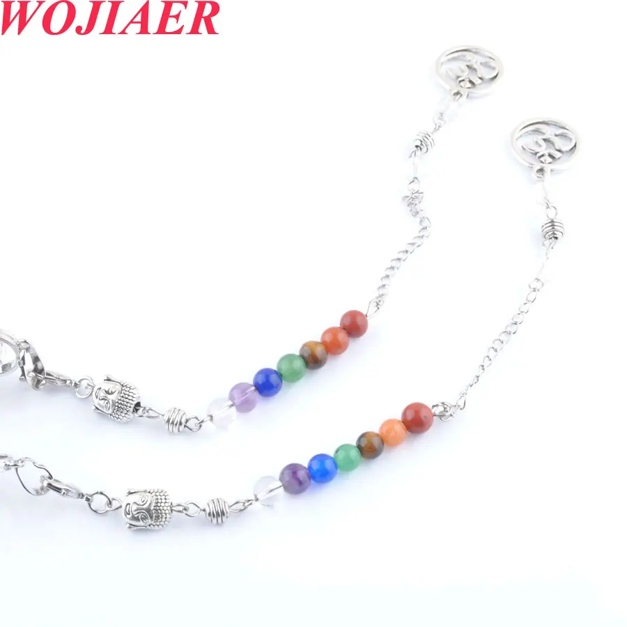 

WOJIAER 1PC Natural Stone Cone Pendulums 7 Chakras Chain Reiki Healing White Crystal 3D Buddha Pendant Dowsing Pendule PO9024