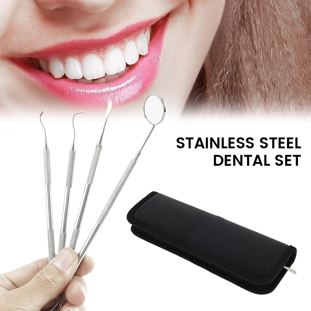 

4pcs/set Stainless Steel Dental Tool Set Dental Instrument Kit Mouth Mirror Dental Scaler Scraper Toothpick Dentist Prepare Tool