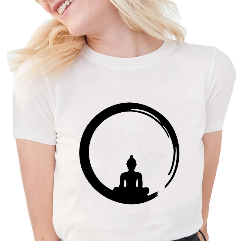 Новые летние модные дизайнерские футболки Будды для медитации Женские топы