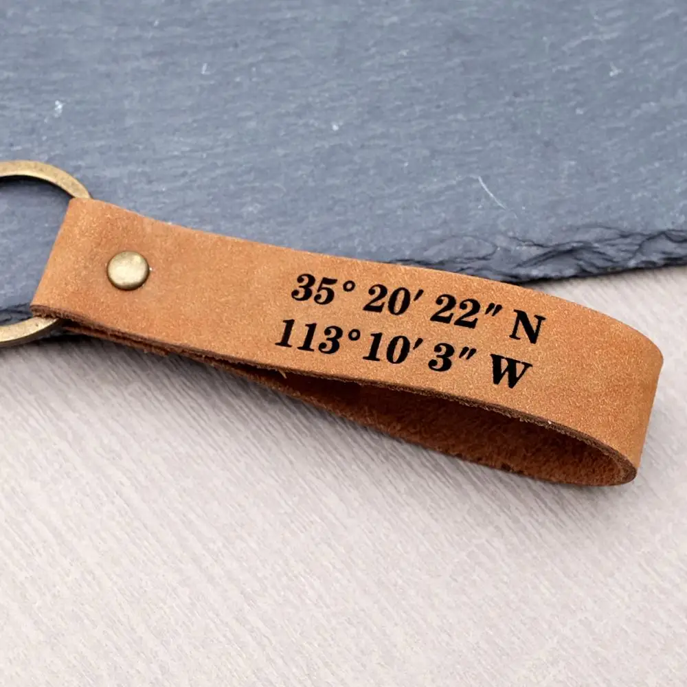 Персонализированный кожаный брелок с координатами подарок для мужчин
