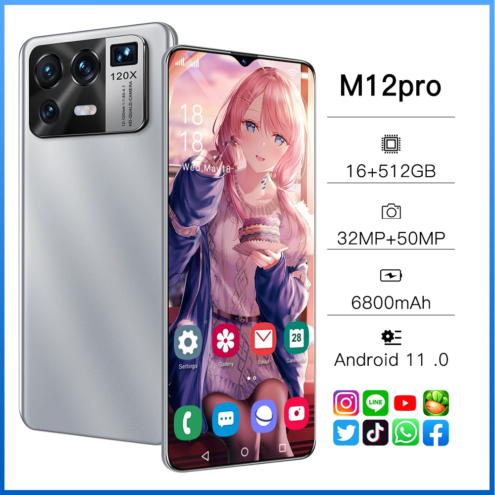 

Xiao M12 Pro Global Version MTK6889 16GB 512GB6800mAh 5G 6.7 Inch Mobile Phone 10 Core Cellphone 4G LTE Smartphone Network