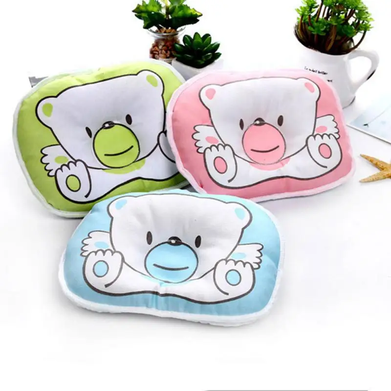 

Newborn Breathable Pillows 100% Cotton Anti-head Baby Protective Pillows Cartoon Bears Head Shaping Pillows 2021 Hot Sell