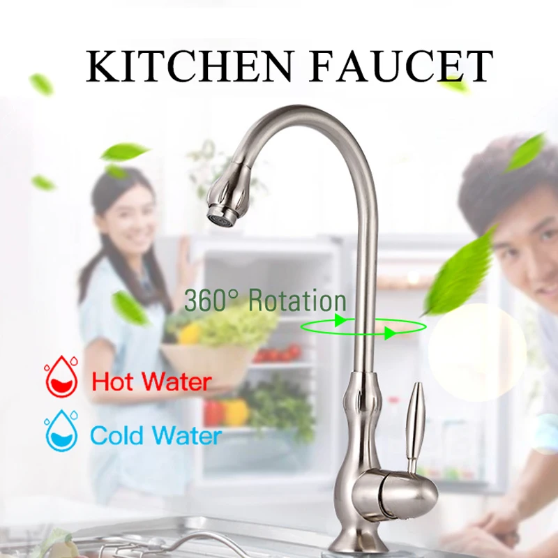 Brush Nickel Kitchen Sink Faucet Hot Cold Water Mixer Grifo Cocina Single Hole Handle Deck Mount Taps Torneira Misturador | Обустройство