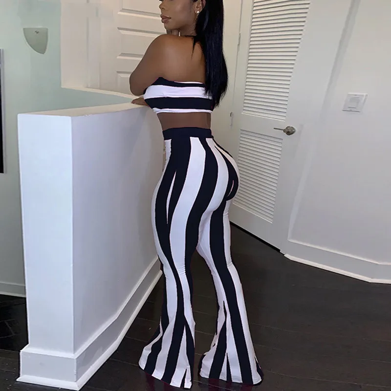 

2021 Women Summer Striped 2 Piece Set Women Outfits Crop Top Pants Two Pieces Sets Clothes for Female Sexy Suit Women Clothes