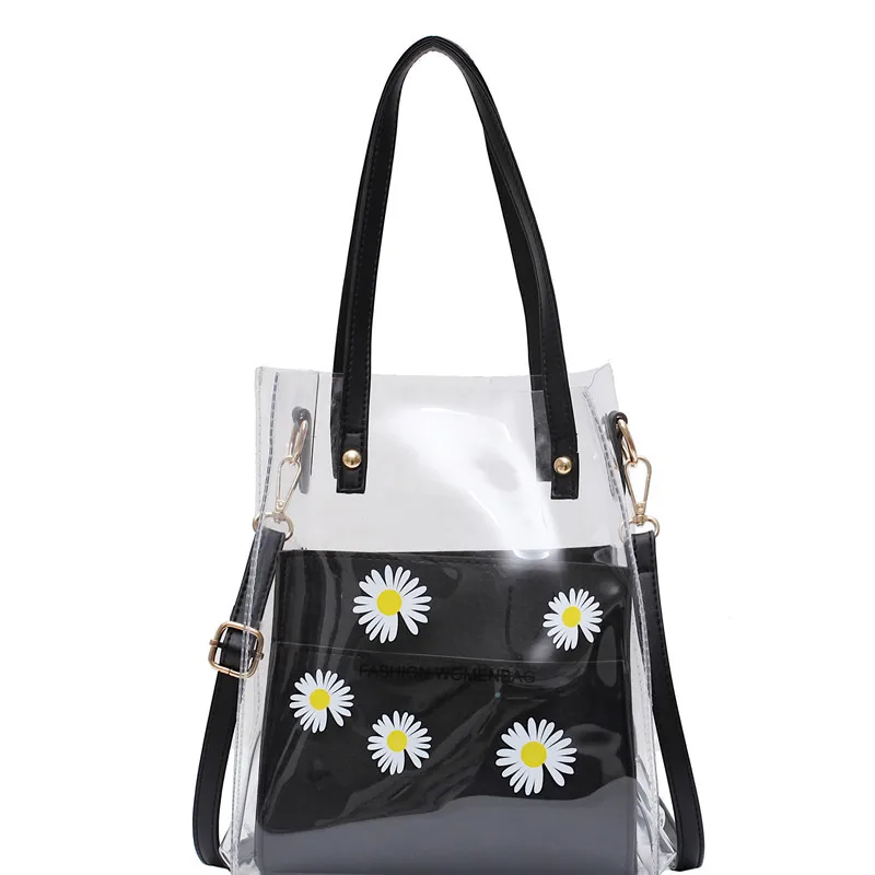 

RanHuang New Arrive 2020 Summer Women's Printing Transparent Bags Fashion Composite Bags Pu Leather and PVC Small Shoulder Bags
