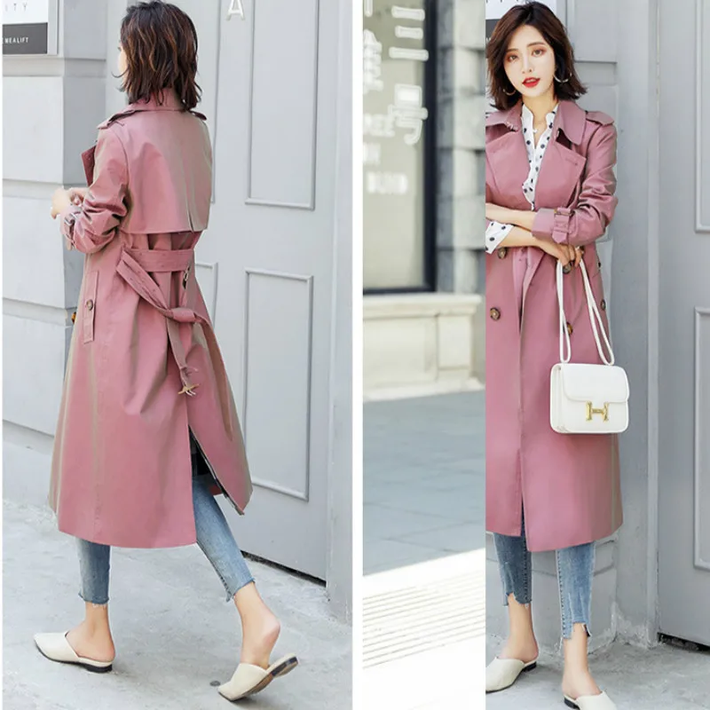 Женский тренчкот с поясом повседневная двубортная ветровка Классическая