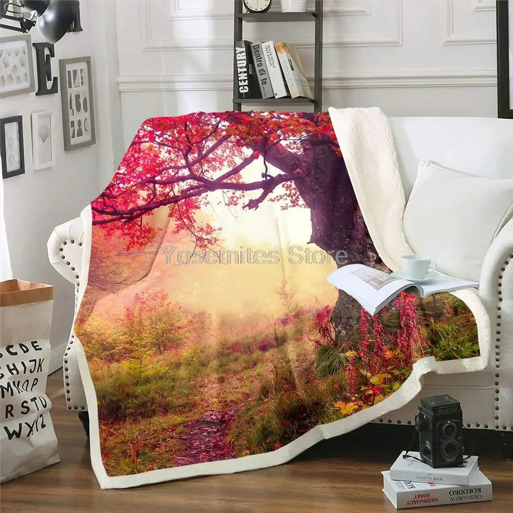 

Castle Fairy Flower Tree Fleece Blanket for Boys Girls Red Old Tree Plush Throw Blankets for Couch Bed and Living Room Maple