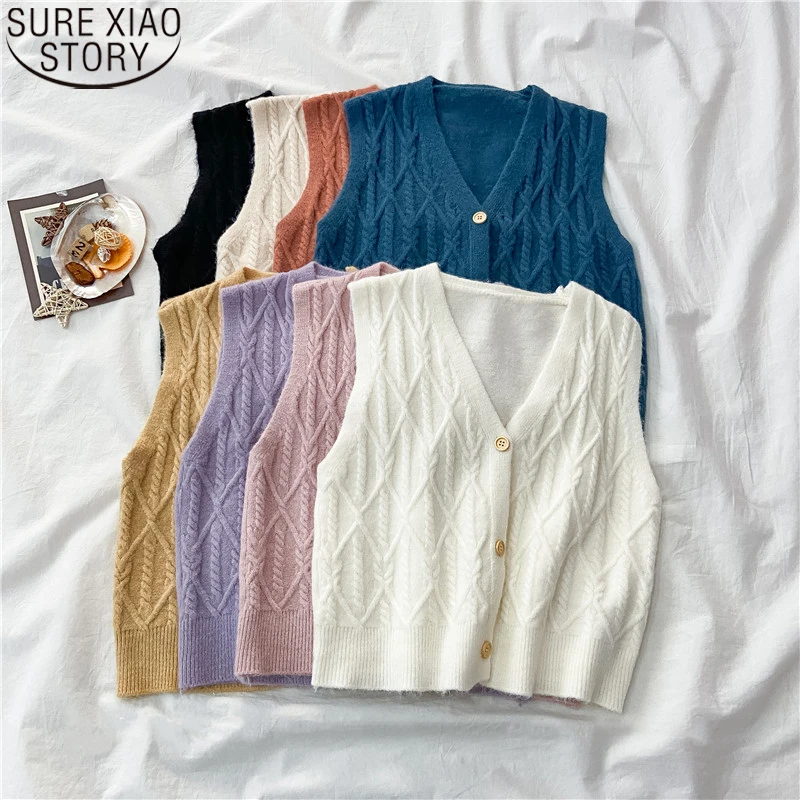 

Новинка 2022, вязаный жилет, женский свитер без рукавов, женские пуловеры, осенний кардиган с V-образным вырезом, блузы, винтажная свободная по...