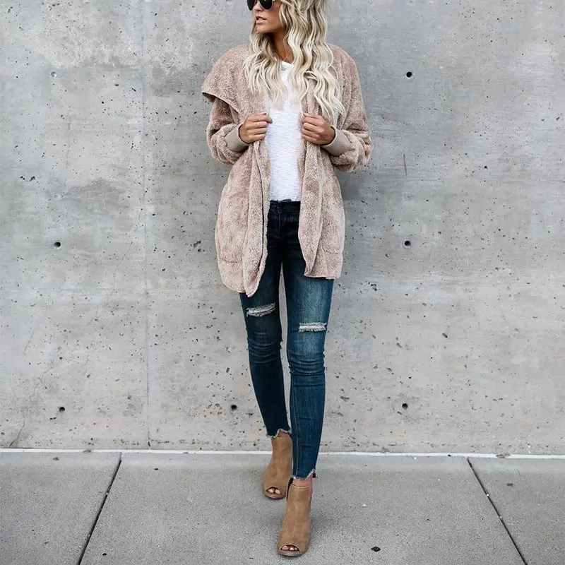 Женское теплое хлопковое пальто с мехом пересекающимися краями осенне зимнее