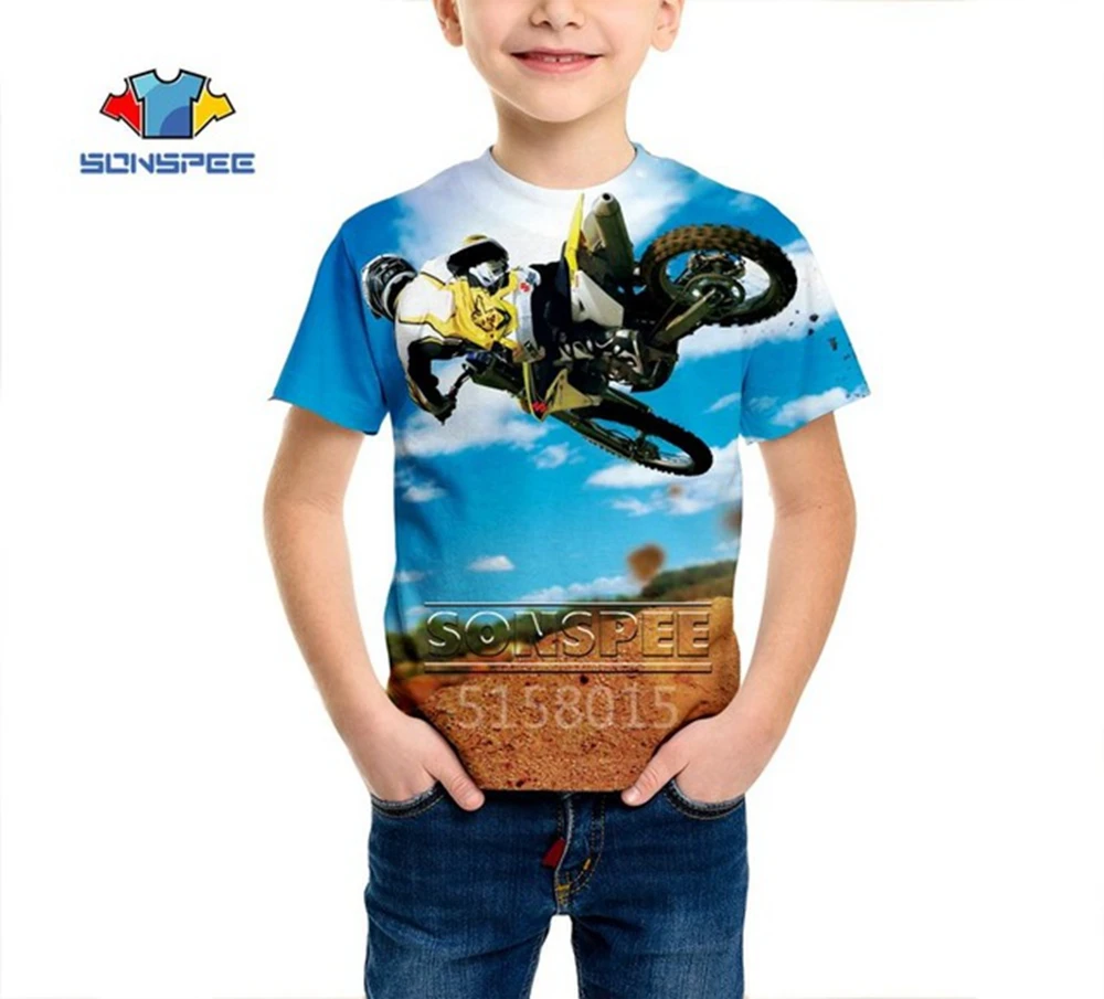 

SONSPEE Motorcycle Harajuku 3D Printed Boys Girls Teens Children's Clothes T Shirt Unisex Tees Short Sleeve Pullover Kids X65