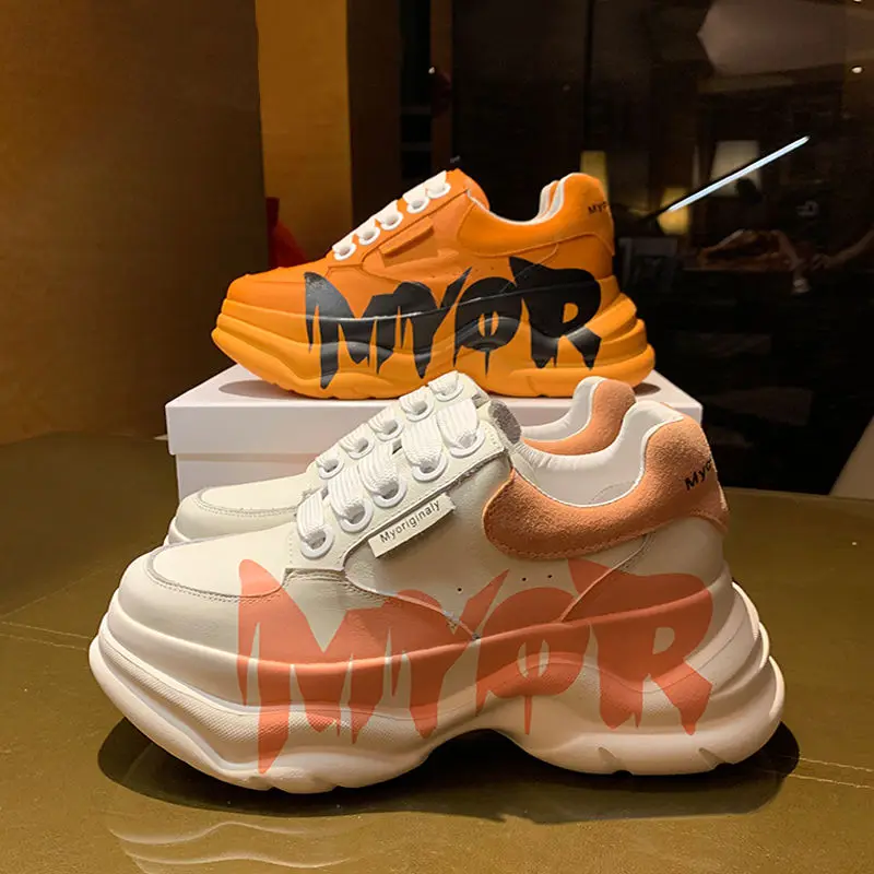 

European Station Platform Shoes 2020 New Style Net Red Platform Dad Shoes Female Elevator Graffiti Dad Ins Trendy woman shoes