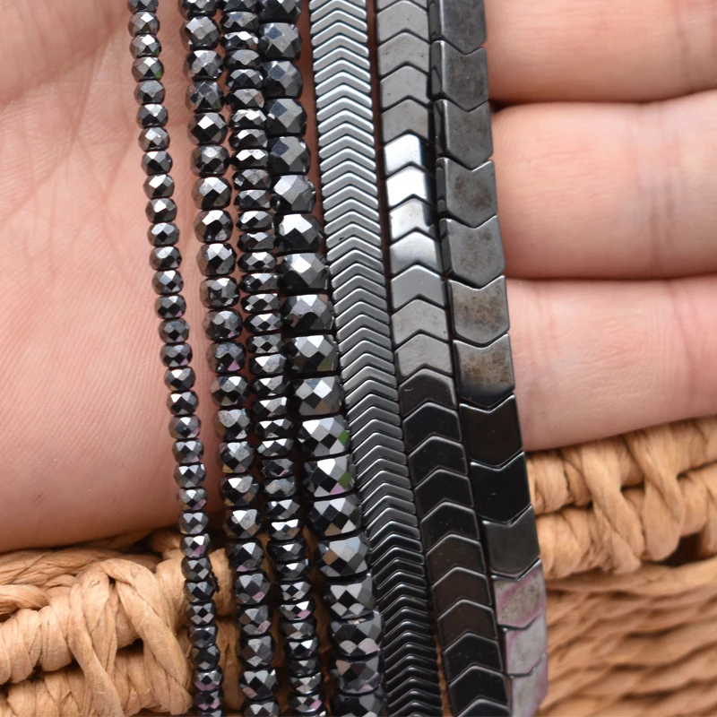 Специальные квадратные черные гематитовые бусины из натурального камня плоские