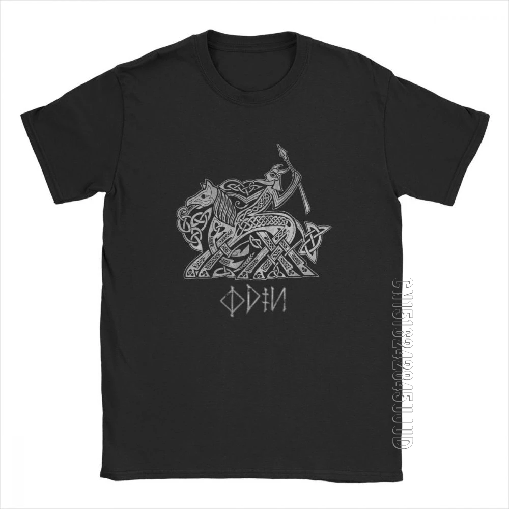 

Viking Odin Riding Into Valhalla On Sleipnir Streetwear T Shirts Man Camisetas Clothes White Male Tees Cotton O Neck T-Shirt